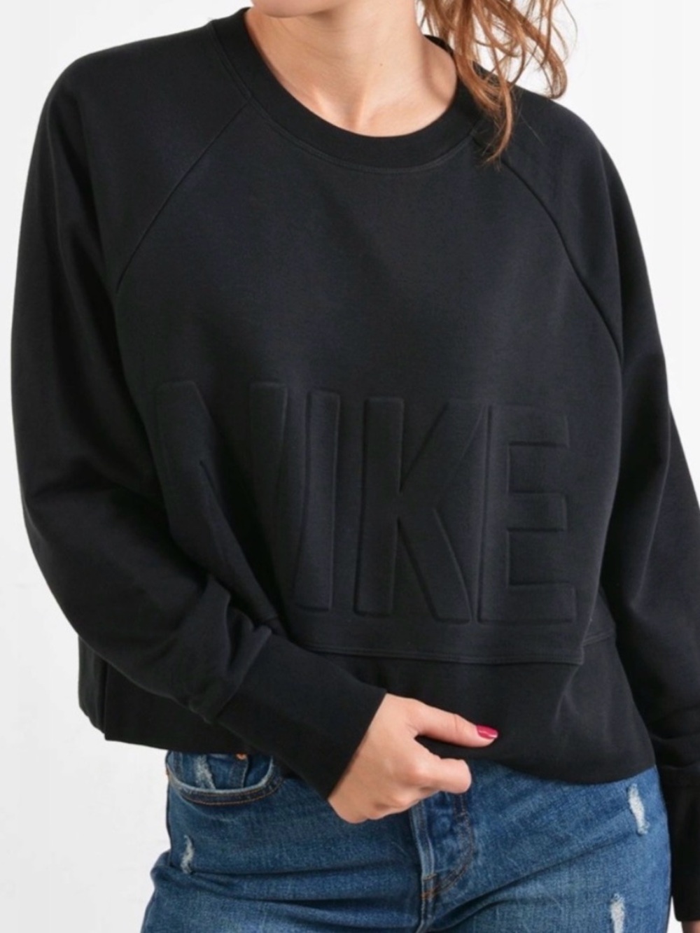 Nike Dri-FIT Embossed Logo Oversized Sweatshirt Black Small Athleisure